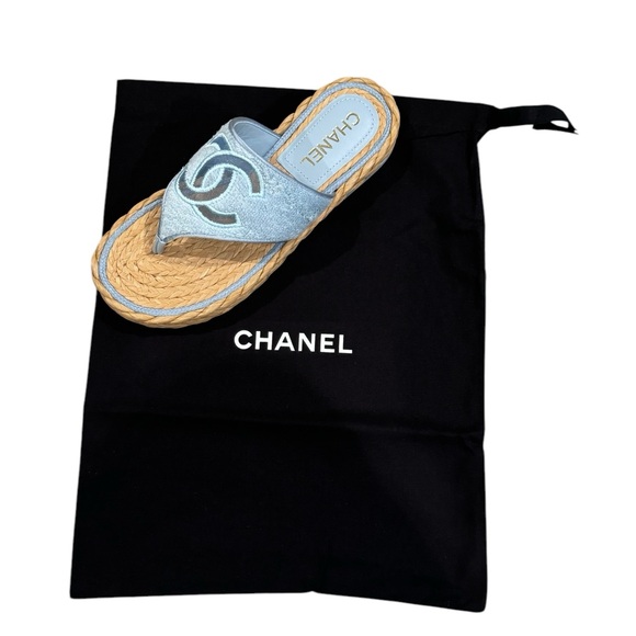CHANEL Thong Slides Espadrilles Sandal Size 37 NEW - Picture 12 of 16